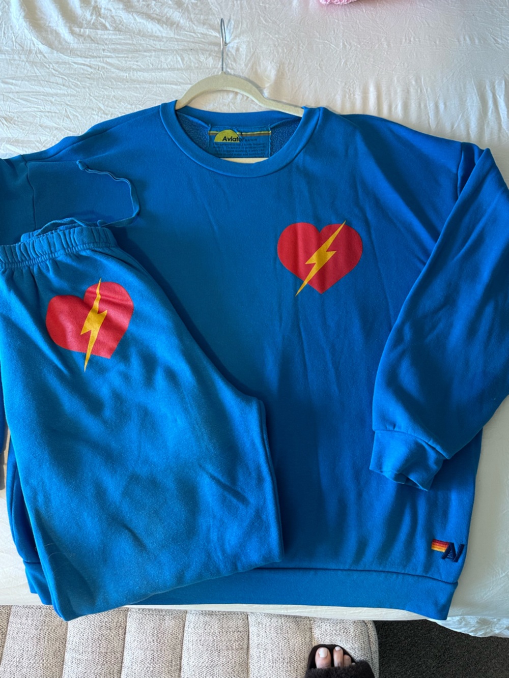 Aviator Nation Blue Lightning Heart Sweatshirt & Sweatpants Set